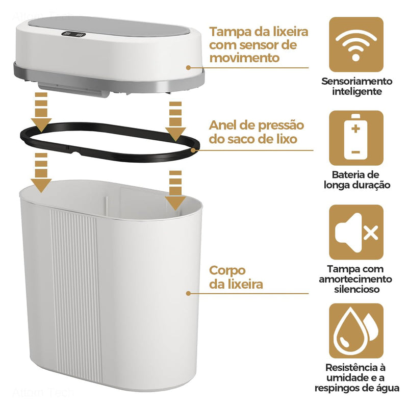 Lixeira 12 litros grande automática com sensor inteligente